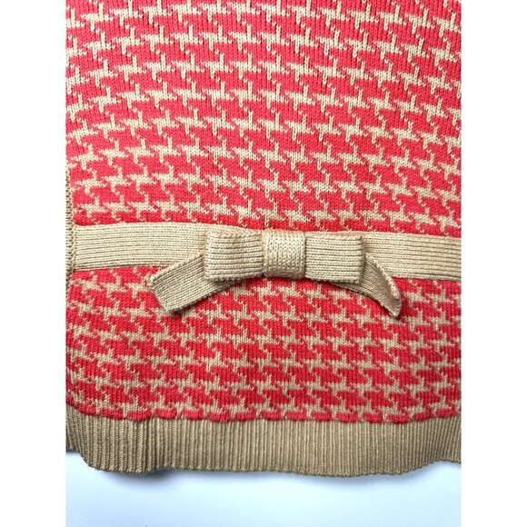 Janie and Jack Girls 4 Knit Cape Pink Coral Houndstooth Bow Preppy Classic - Picture 5 of 14